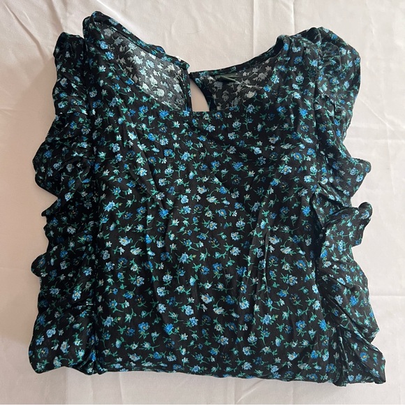 Wild Fable Women's Top Size L  Sleeve Blue  Floral crop Y2K BOHO - Picture 2 of 3